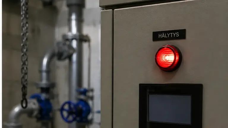 Pumppaamon ohjauskeskuksen punainen hälytysvalo